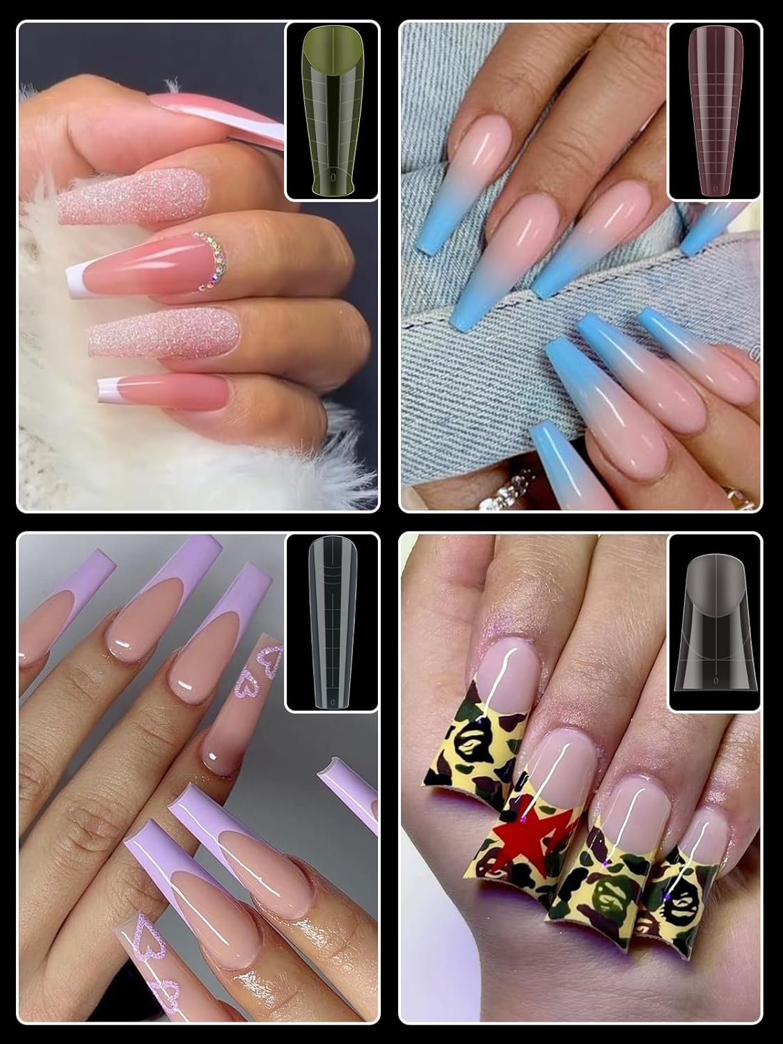 EBANKU Dual Forms for Poly Nail Gel, 288PCS 12 Colors Dual Nail Forms Extension Molds Stiletto Coffin Square Acrylic Nail Tips 12 Shapes for Builder Gel Manicure Nail Art Design Salon DIY at Home-BrightBean Baby