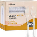 [300 Count] Clear Heavy Duty Plastic Forks, Disposable Plastic Forks, Fancy Plastic Cutlery, Elegant Disposable Forks, Plastic Utensils Set, Clear Forks Set