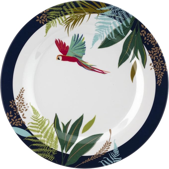 Portmeirion Sara Miller Parrot Melamine Side Plates, Set of 4 - Colorful Tropical Design & Gold Detailing - 8" BPA-Free Shatterproof Salad Tableware for Indoor & Outdoor Dining - Giftable Summer Plate