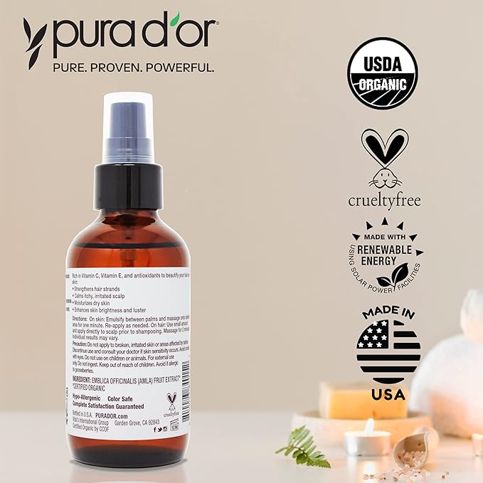 PURA D'OR Organic Amla Oil (4oz / 118mL) 100% Pure USDA Certified Premium Grade Natural Moisturizer, Cold Pressed, Hexane-Free Base Carrier for DIY Skin Care Men & Women, Pack of 1, 0.5 pounds-BrightBean Baby