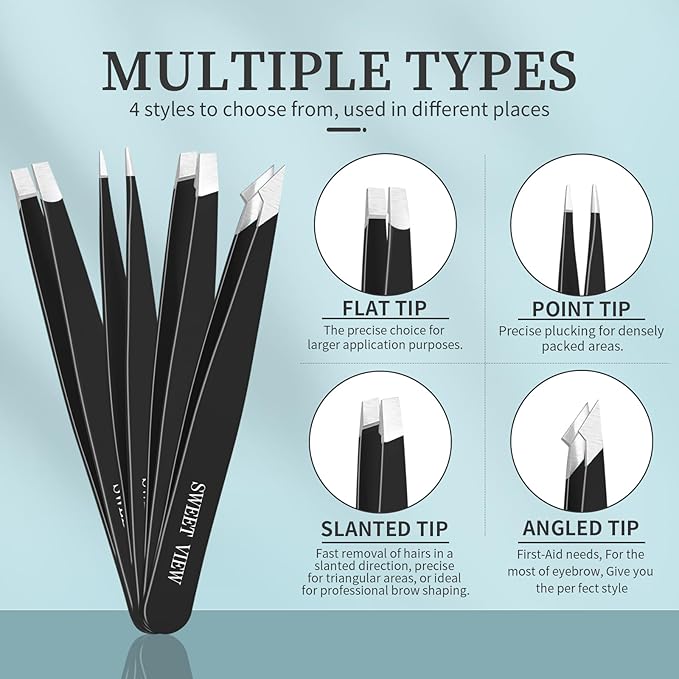 7pcs Eyebrow Tweezers Kit for Women Precision Plucker with Brow Scissors & Razor & Spoolie for Facial, Chin, Brow, Splinter and Ingrown Hair-BrightBean Baby