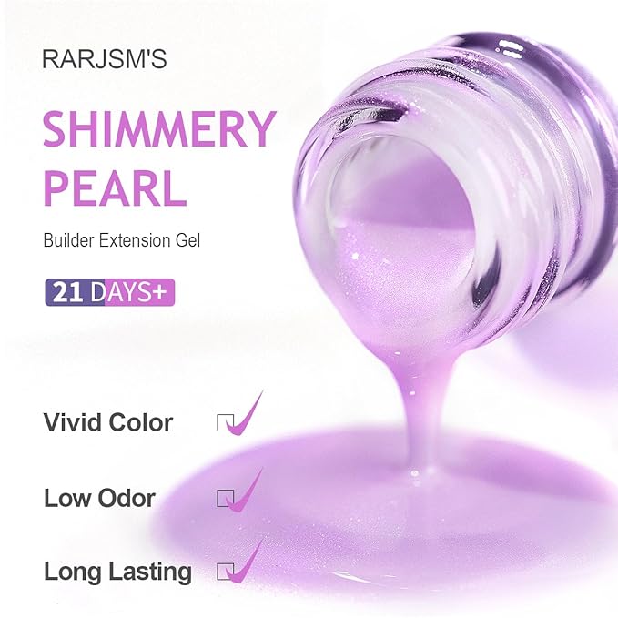 RARJSM Pearl Gel Builder Nail Polish Purple Hard Gel in a Bottle Mermaid Shell Glitter Pearlescent Thick Extension Structure for Nails 15ml Soak Off Curing Requires Salon Home DIY Beginner Use-BrightBean Baby