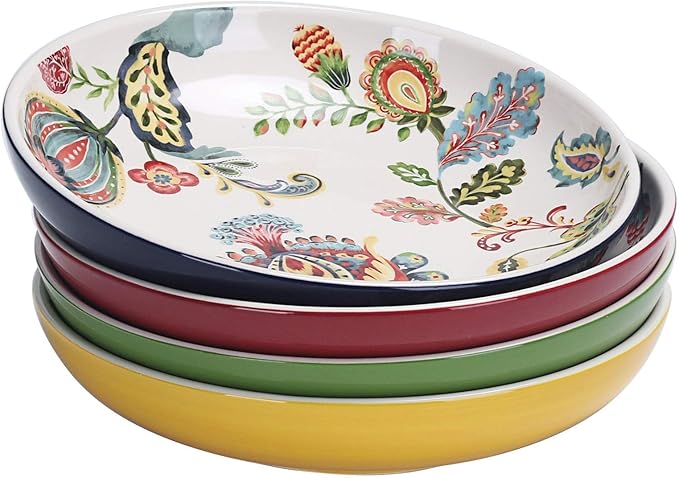 Bico Protea Cynaroides Pasta Bowls, 35oz Salad Bowl Set of 4, Large Ceramic Serving Dinner Bowls for Soup and Cereal, Microwave and Dishwasher Safe, Gift for Housewarming and Thanksgiving