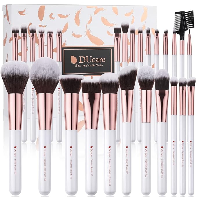 DUcare Makeup Brushes Set Professional 27Pcs Makeup Brushes Premium Synthetic Kabuki Foundation Blending Face Powder Blush Concealers Eye Shadows Make Up Brushes Kit White-BrightBean Baby