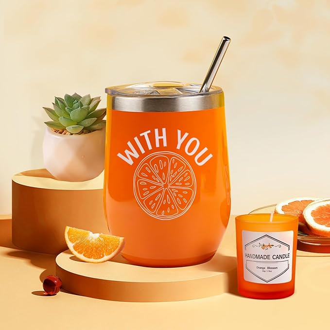 Orange-Themed Spa Gift Basket for Women - Self-Care Package, Birthday Box with Handmade Soap, Candle, Bath Bomb, Headband, and Towel-BrightBean Baby