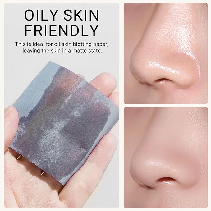 KYDA 200 Sheets Bamboo Charcoal Oil Blotting Paper with Mirror and Puff, Refills Included, Face Oil Absorbing Sheets, Makeup Friendly Oil Control Paper, Travel Size Oil Control Film-BrightBean Baby