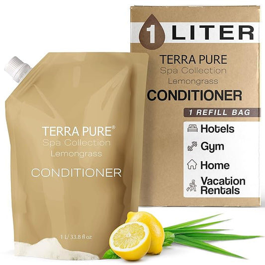Terra Pure Spa Collection 1 Liter Conditioner Refill Bag For Soap Dispensers | Bulk Toiletries for Vacation Rentals, and Home Bathroom Showers | Green Tea Lemongrass | Single-BrightBean Baby