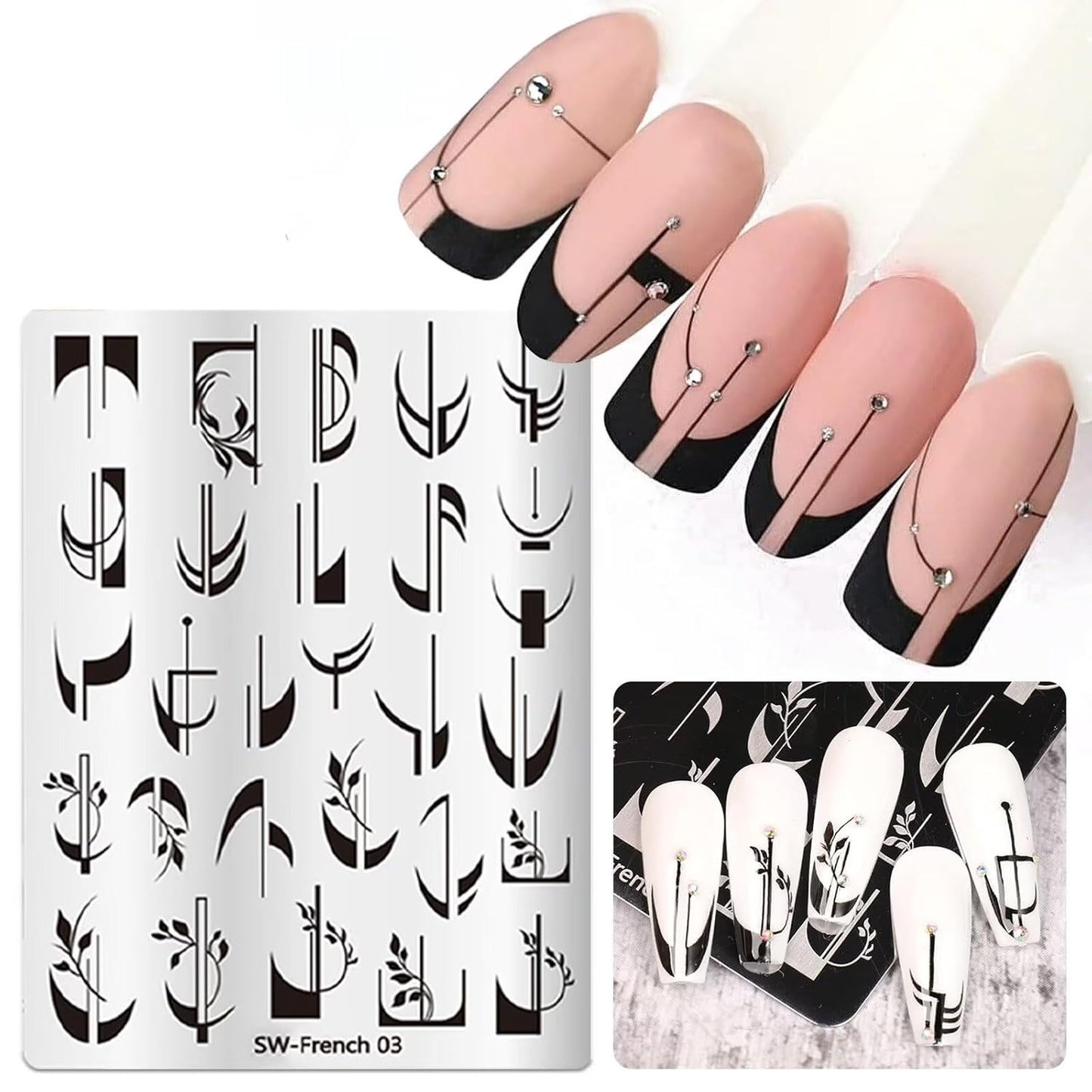 French Tip Nail Stamping Plate- 10 pcs Nail Stamper Kit Silicone Nail Stamper French Nail Stamp with Nail Art Stamps Storage Bag Nail Stamp Template Nail Supplies for Salon DIY-BrightBean Baby