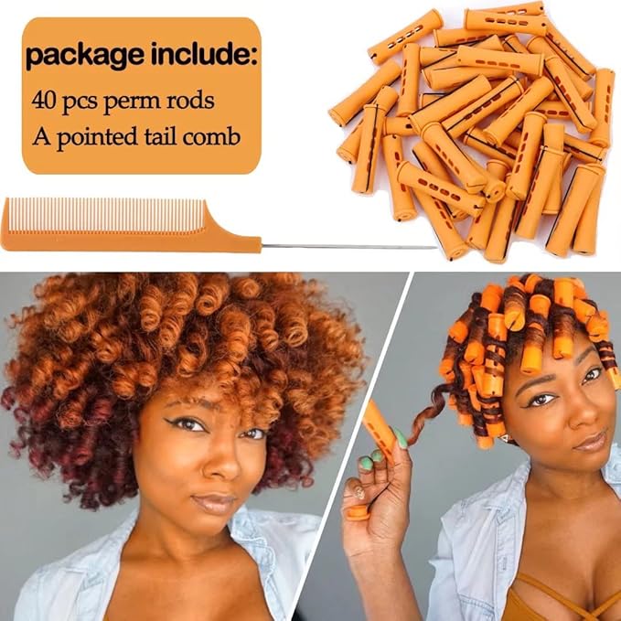 40pcs Cold Wave Perm Rods Set for Women's Long & Short Natural Hair - Plastic Orange Rollers for Curling and DIY Hairdressing-BrightBean Baby