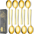 8 Piece Stainless Steel Serving Spoons Set - 8 Large Spoons, 9.2-Inch, Dishwasher Safe, for Parties/Kitchen/Buffet/Catering,Gold
