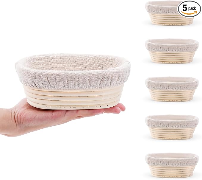 Mini Oval Proofing Set (6.5inch, set of 5), Sourdough Proofing Baskets Bread Dough Rising Bowls w/Liners for Home Sourdough Bakers Baking