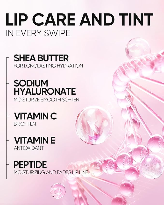 Hydrating Brightening Lip Serum, Nourishing Hydration Tinted Lip Stain, Plumping Lip Gloss with Polypeptide Squalane (01 Baby Pink)-BrightBean Baby