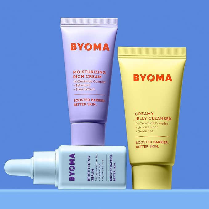 BYOMA So Bright Set - Barrier Repair Skincare Set for Brighter Skin - Creamy Jelly Cleanser, Brightening Face Serum & Ceramide Face Moisturizer - Alcohol Free Skin Care - 30ml, 15ml, 15ml-BrightBean Baby