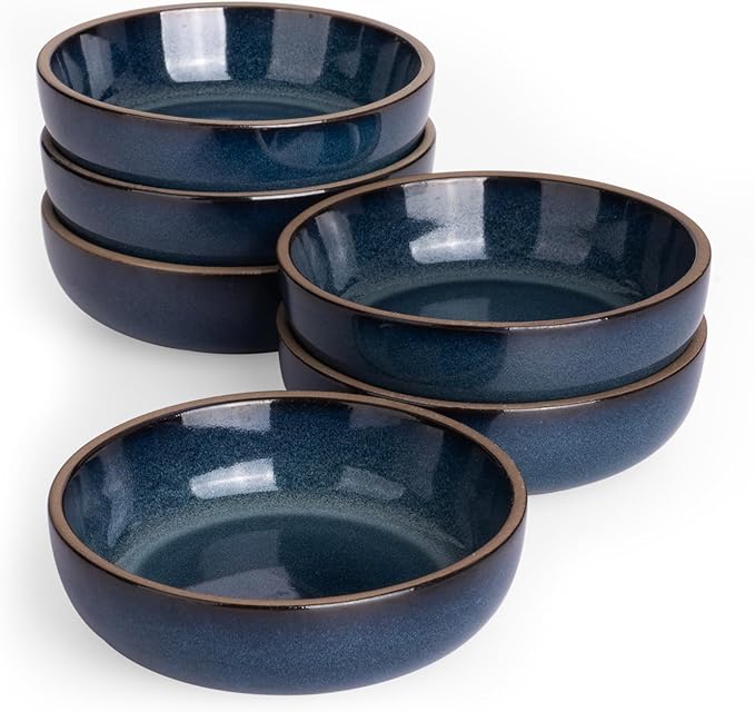 famiware Nature Ceramic Soy Sauce Dish, Dipping Bowls Set of 6, 3 oz Dipping Sauce Bowls/Dishes/Cups/Plates, Small Serving Bowls for Side Dishes, Condiments, Sushi, Appetizer, Dessert, Midnight Blue
