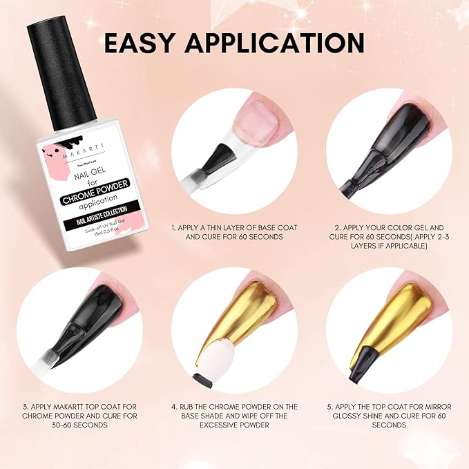 Makartt Gel Top Coat for Chrome Nail Powder - 15ml Clear No Wipe High Gloss Top Coat Gel Nail Polish Mirror Shine Long Lasting Easy Application, Soak off UV Lamp, DIY Home Salon Art Design-BrightBean Baby