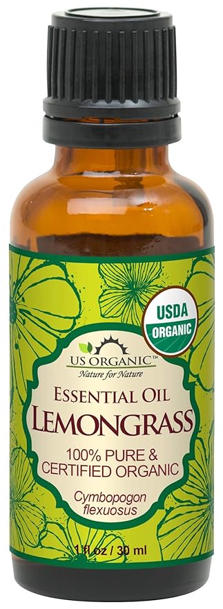 US Organic 100% Pure Lemongrass Essential Oil, USDA Certified Organic, Extracted by Steam Distillation Method, for Hair, Nail Polish Remover, Bees Attraction, and More. 30 ml-BrightBean Baby