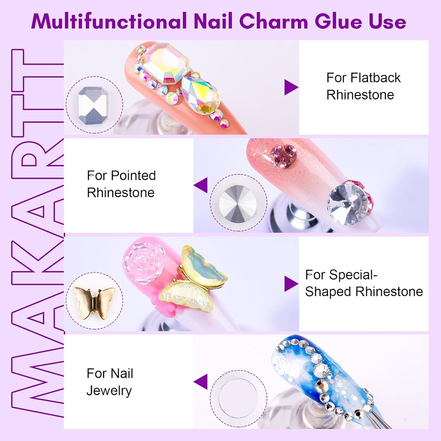 Makartt Rhinestone Glue for Nails, 15ml Clear Nail Gem Adhesive with Brush Kit for 3D DIY Decorations, Super Strong Bling Gel for Jewelry Diamonds-BrightBean Baby