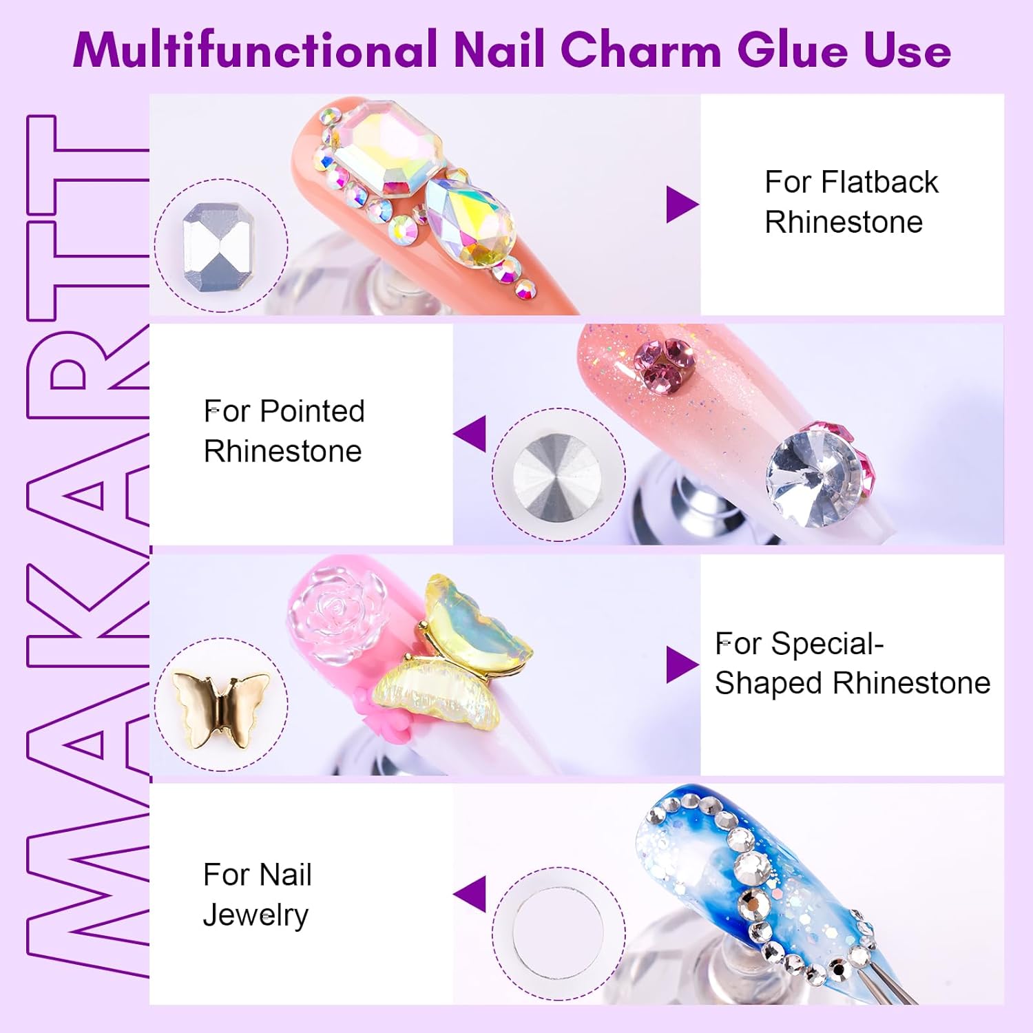 Makartt Rhinestone Glue for Nails, 15ml Clear Nail Gem Adhesive with Brush Kit for 3D DIY Decorations, Super Strong Bling Gel for Jewelry Diamonds-BrightBean Baby
