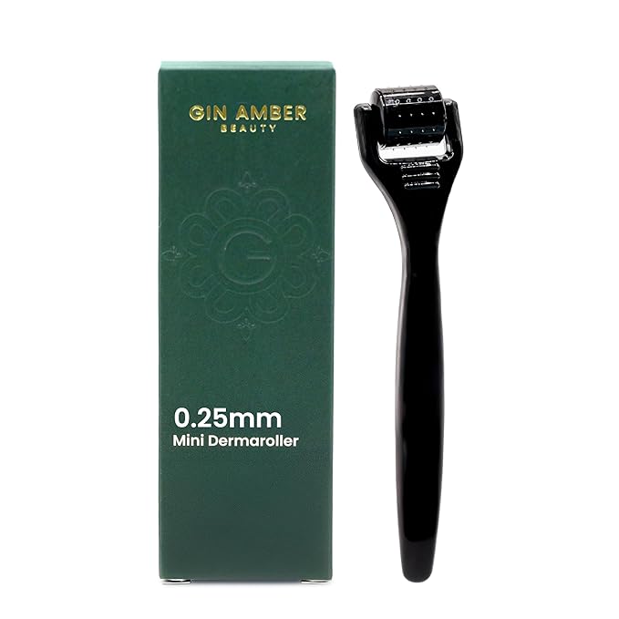 Gin Amber Beauty Mini Derma roller (0.25mm) - 48 Real Individual Needles, Microdermabrasion Device for Skin Care, Serum Absorption with Microneedling, Tool, Hygienic Case (Black Mini 0.25mm)-BrightBean Baby