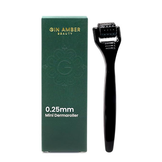 Gin Amber Beauty Mini Derma roller (0.25mm) - 48 Real Individual Needles, Microdermabrasion Device for Skin Care, Serum Absorption with Microneedling, Tool, Hygienic Case (Black Mini 0.25mm)-BrightBean Baby