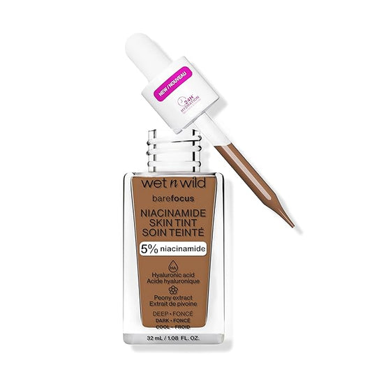 wet n wild Bare Focus Skin Tint, 5% Niacinamide Enriched, Buildable Sheer Lightweight Coverage, Natural Radiant Finish, Hyaluronic & Vitamin Hydration Boost, Cruelty-Free & Vegan - Deep-BrightBean Baby