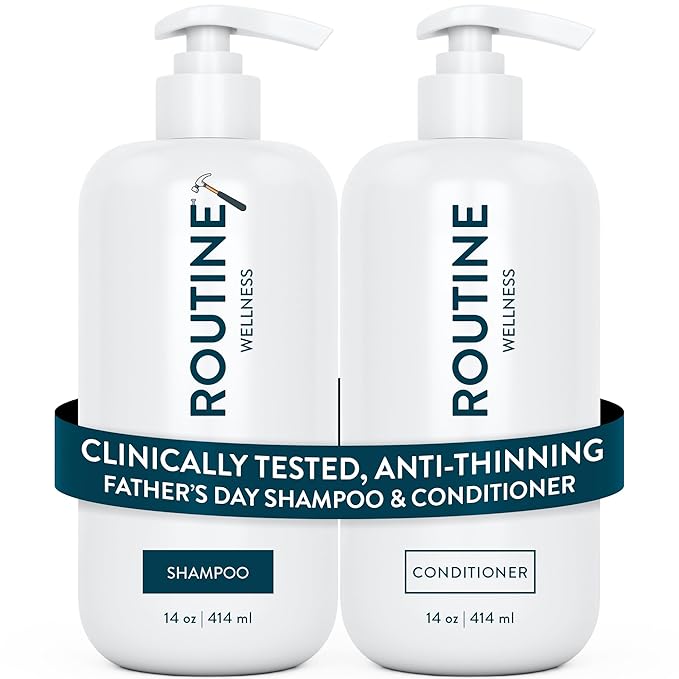 Routine Wellness Anti-Thinning Shampoo and Conditioner Set for Thinning Hair - Biotin DHT Blocker for Men - Color Safe Shampoo for Hair Loss & Healthier Hair - Father's Day Mens Scent (Pack of 2)-BrightBean Baby