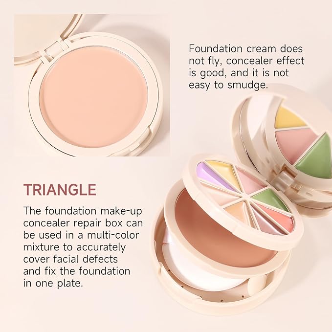 Foundation Concealer Palette with Makeup Sponges & Applicator, 11 Pcs Foundation Powder Concealers Eye shadows Blush Makeup Brushes, 2 in 1 Compact Contouring Duo Layer Plate, Pearl White-BrightBean Baby