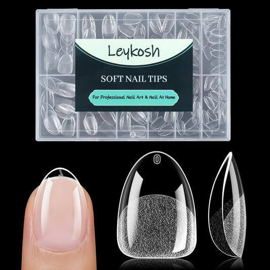 Extra Short Almond Nail Tips, 216pcs Acrylic Soft Fake Nails Gel Nail Tips, Full Cover Pre-Shaped Matte Clear Press on Nails for Extension, Diy at Home Manicure 12 Sizes-BrightBean Baby