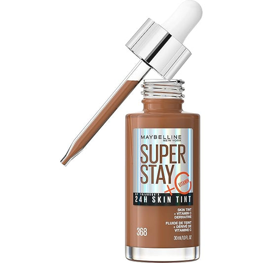 Maybelline Super Stay Up to 24HR Skin Tint, Radiant Light-to-Medium Coverage Foundation, Makeup Infused With Vitamin C, 368, 1 Count-BrightBean Baby