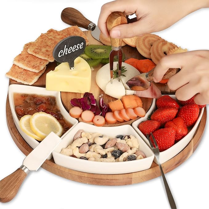 Cheese Knife Set Premium Cheese Knives Set with Wooden Handle,Mini Cheese Board Knife Set,Cheese Slicer,Butter Cutter,Cheese Spreader,Cheese Fork,Charcuterie Accessories