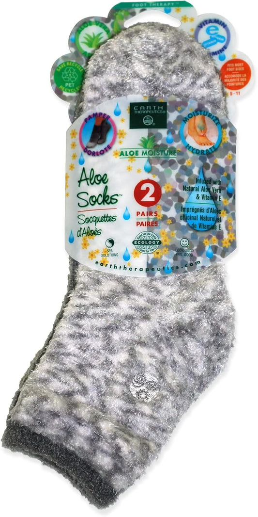 Earth Therapeutics Aloe Socks – Infused w/Aloe Vera & Vitamin E – Helps Dry Feet, Cracked Heels, Calluses – Use with Lotion – Grey/Confetti (2 Pairs)-BrightBean Baby