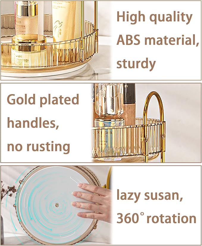 Rotating Makeup Organizer for Vanity, High-Capacity Skincare Clear Make Up Storage Perfume Organizers Cosmetic Dresser Organizer Countertop 360 Spinning (Gold, 2 Tier)-BrightBean Baby