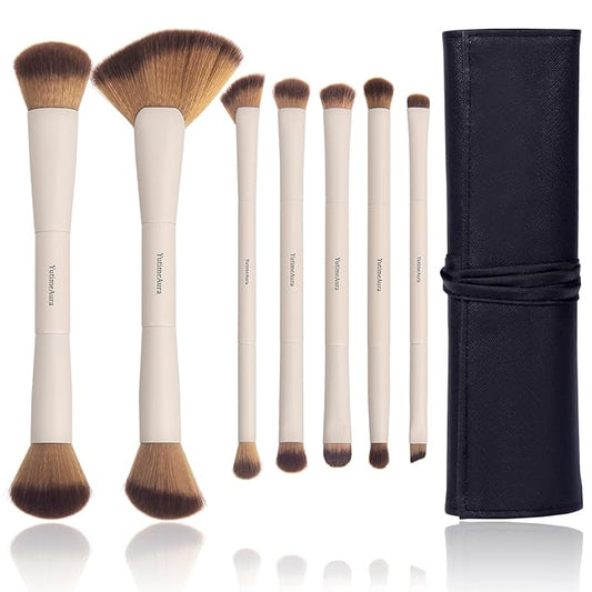 Makeup Brushes, Dual End Makeup Brush Set 7 Pcs, Foundation Contour Powder Concealer Eye Shadows Blush Make Up Brushes, Travel Gift Set, Cruelty-Free-BrightBean Baby