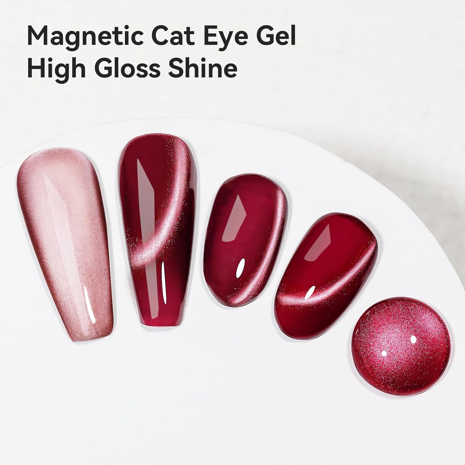 Cat Eye Gel Nail Polish, Burgundy Red Glitter Magnetic Gel Polish Moonlight, Cateye Gel Polish With Magnet Wine Red Holographic Shimmer UV Velvet Manicure Salon DIY Home, 12ML-BrightBean Baby
