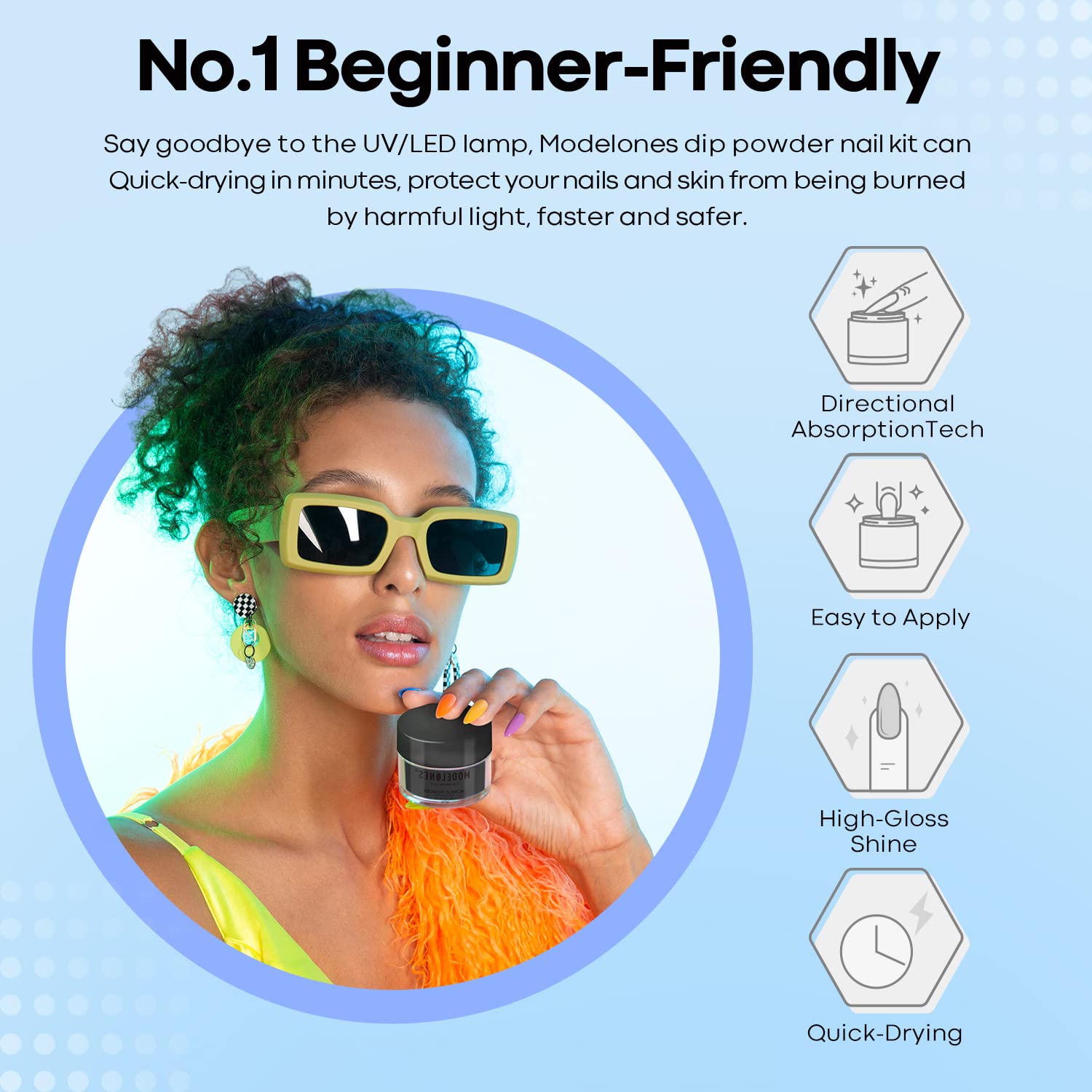 Modelones Dip Powder Black Color, Nail Dipping French Nail Art, 28 Long-Lasting Pro System Salon DIY at Home No Needed Lamp Cured-BrightBean Baby