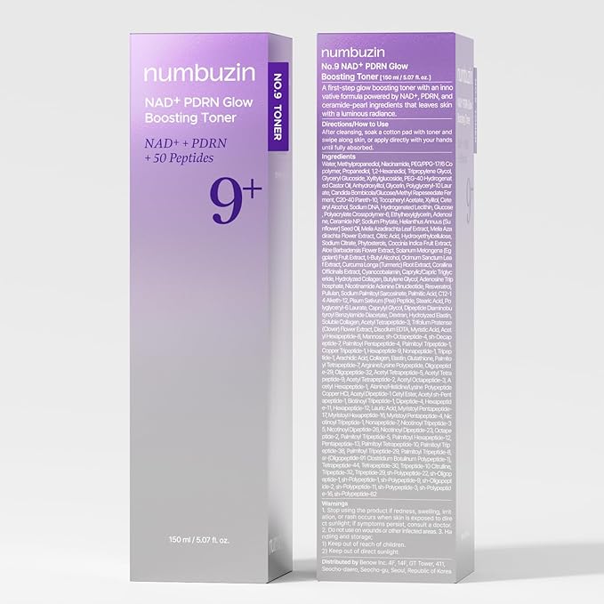 numbuzin No.9 Toner | NAD+ PDRN Glow Boosting Toner | Glowing, Firming, Hydrating, Elasticity, Wrinkles, Fine Lines, Korean Skincare | Salmon PDRN, Peptides, NAD | Essence for Dry Skin | 5.07 fl. Oz-BrightBean Baby