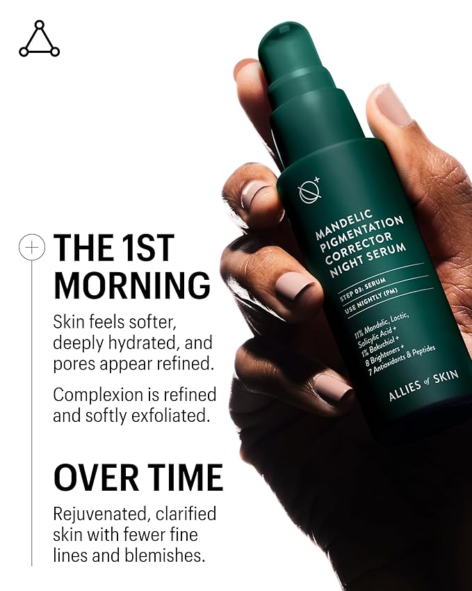 Allies of Skin Mandelic Pigmentation Corrector Night Serum | Gentle Acne Face Serum with Bakuchiol, Niacinamide & Salicylic Acid | Anti-Aging Formula to Reduce Pores and Even Skin Tone (1 oz)-BrightBean Baby