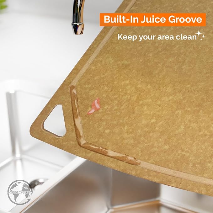 Earth’s Dreams Wood Cutting Board Set 3-Piece: Small, Large & Extra Large - Charcuterie Board, Non-Plastic, Non-Toxic, Heavy-Duty, Dishwasher Safe (Tan/Juice)