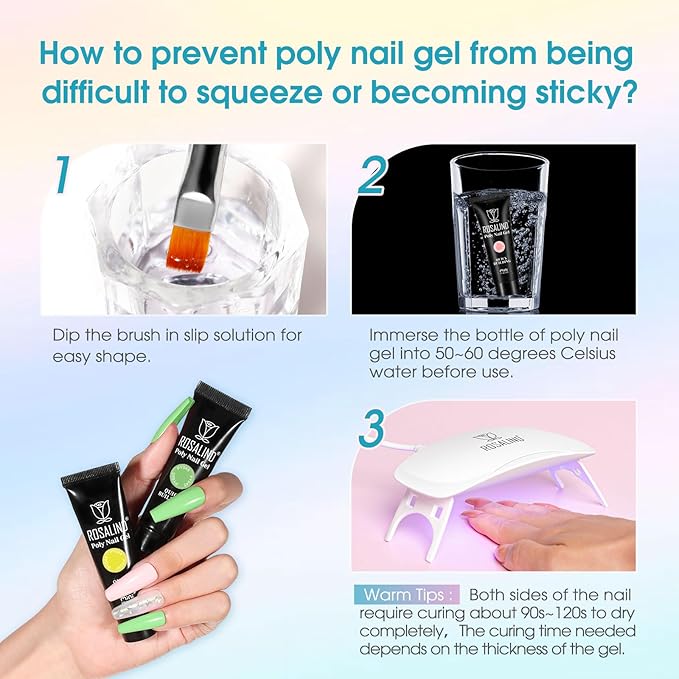 ROSALIND Poly Nail Gel Colors Kit -14 Colors +72 Nail Art Accessories kit Poly Nails Gel Kit Starter Kit with Mini UV Lamp Slip Solution Poly Nail Art Tools for Beginners with Everything-BrightBean Baby