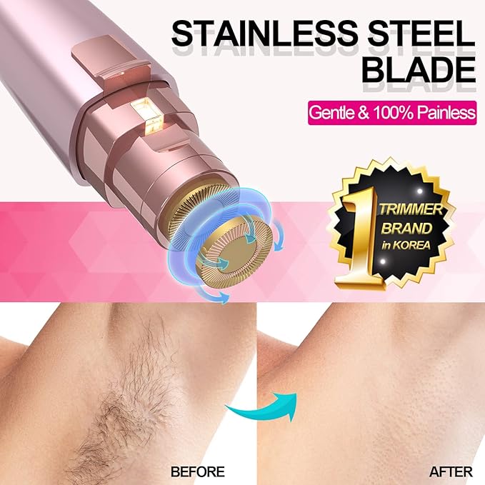 Eyebrow Razor & Facial Hair Removal for Women (2 in 1, USB Rechargeable), 100% Painless Hair Removal, Eyebrow Trimmer and Hair Remover Kit with Light for Eyebrow, Face Peach Fuzz, Lips, Body (Pink)-BrightBean Baby