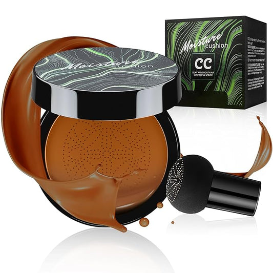 Mushroom Head Air Cushion CC Cream Foundation - Moisturizing & Long-Lasting BB Cream Concealer Makeup Base for All Skin Types, Brighten Long - Lasting Even Color Correcting Concealer (Deep)-BrightBean Baby