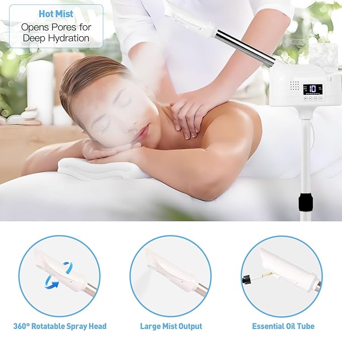 Professional Facial Steamer, Facial Steamer with Hot Mist and Timer Function for Deep Hydration, Height Adjustable Face Steamer on Wheels with Touch Screen and Rotatable Nozzle for Salon Spa Home Use-BrightBean Baby
