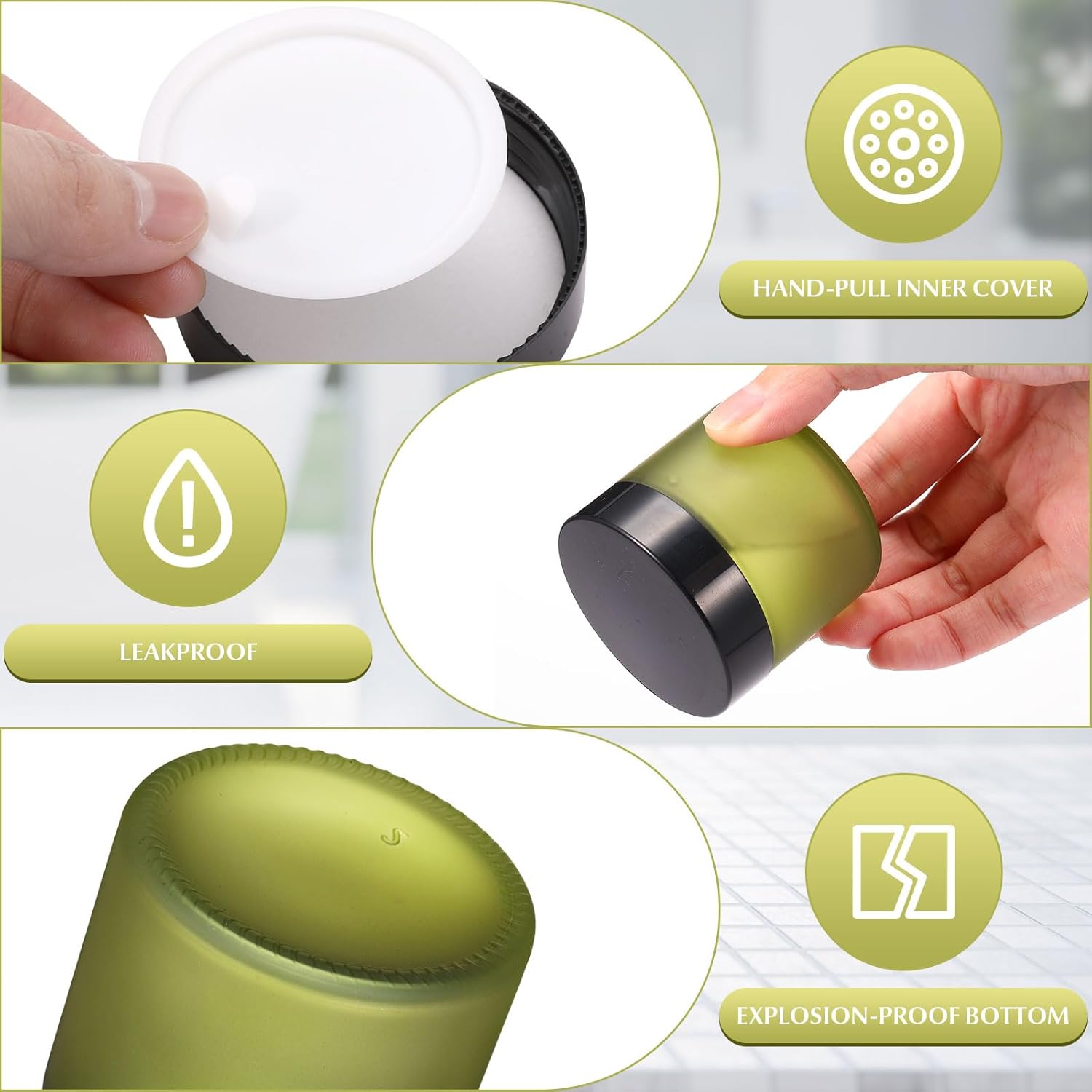 Domensi 32 Pcs 2 oz Glass Jars with Lids Travel Size Round Leakproof Empty Cosmetic Jars with Inner Liners Lid for Storing Makeup Lotions Face Cream Ointments Candle DIY Making (Pea Green)-BrightBean Baby