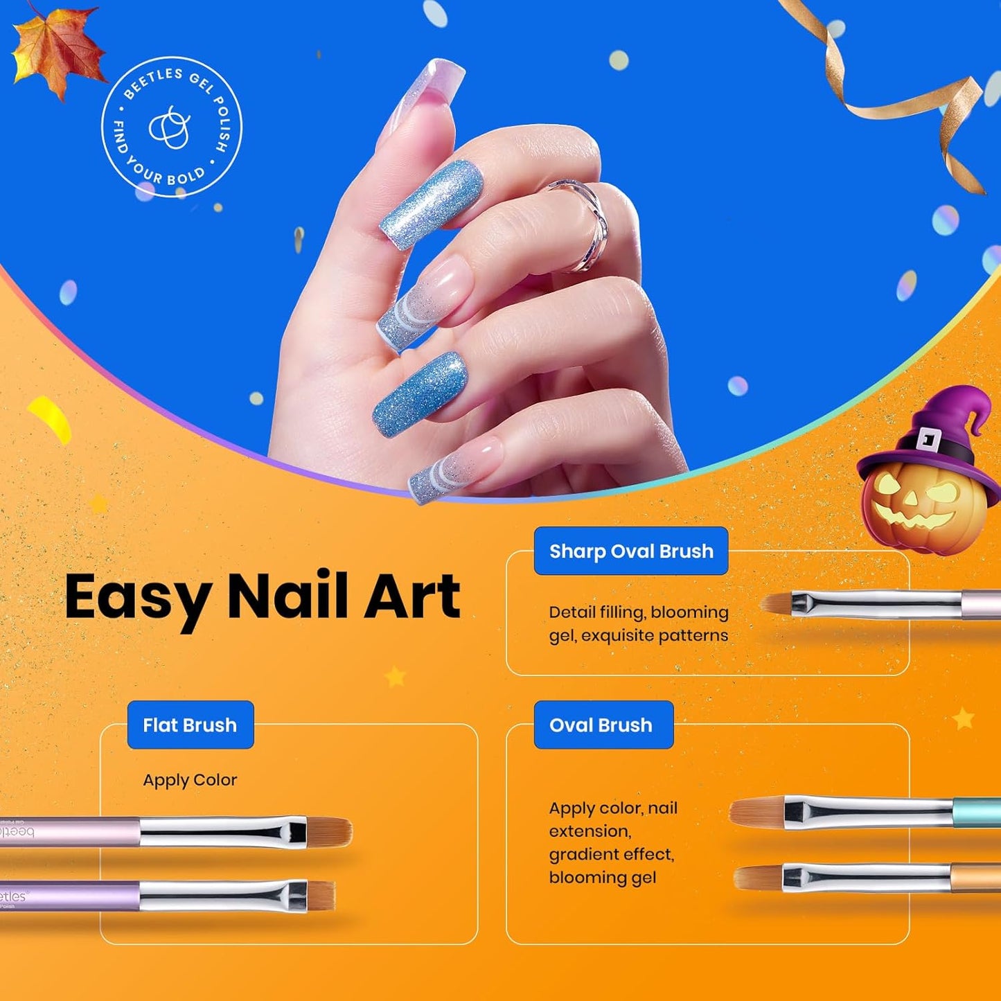 Beetles Gel Nail Art Brushes, 6 Pcs Double-Ended Fingernail Art Design Pens Gel Paint Liner Ombre Gradient French Tip Brush Dotting Pen Nail Brush Set, DIY Manicure Tools Gift for Women-BrightBean Baby