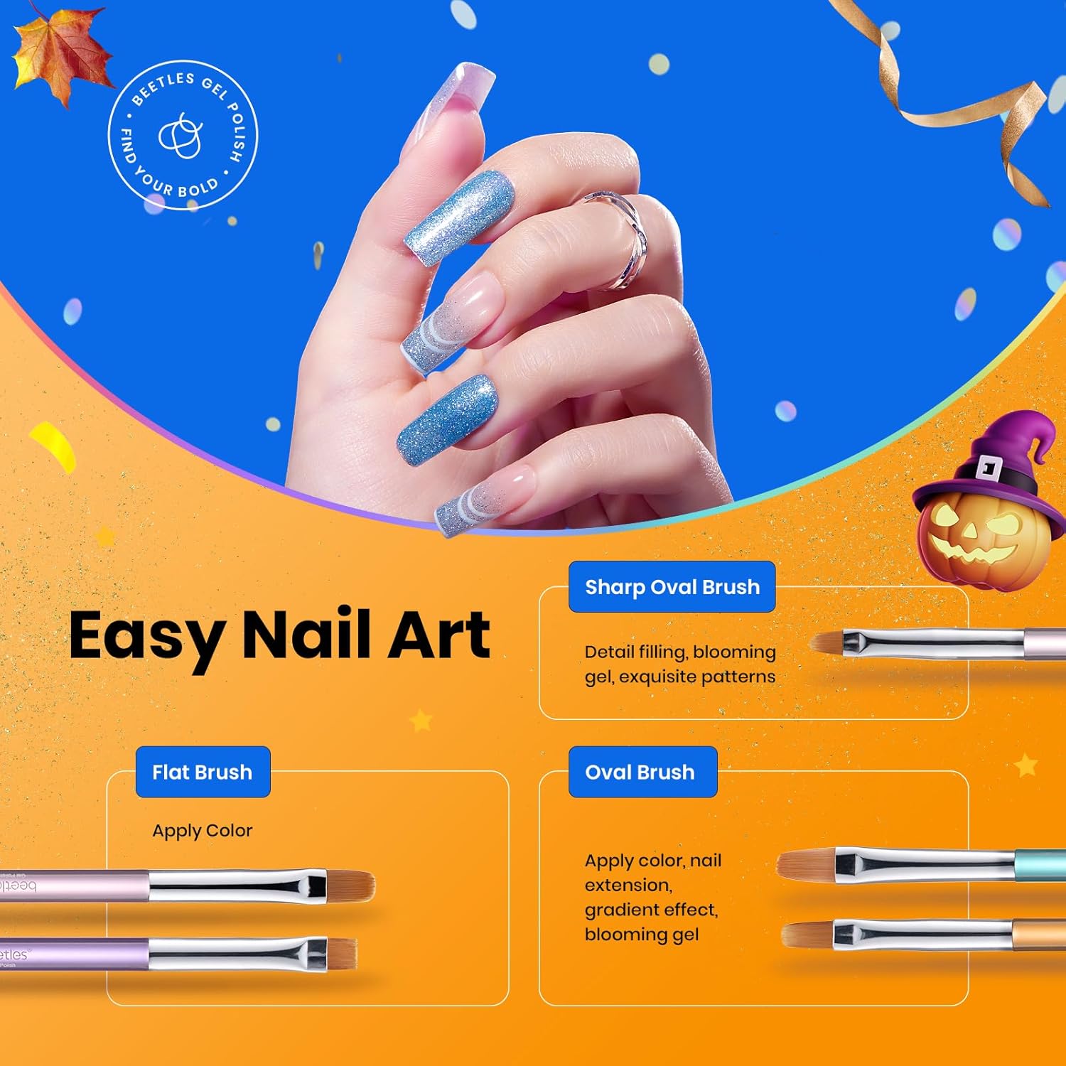 Beetles Gel Nail Art Brushes, 6 Pcs Double-Ended Fingernail Art Design Pens Gel Paint Liner Ombre Gradient French Tip Brush Dotting Pen Nail Brush Set, DIY Manicure Tools Gift for Women-BrightBean Baby