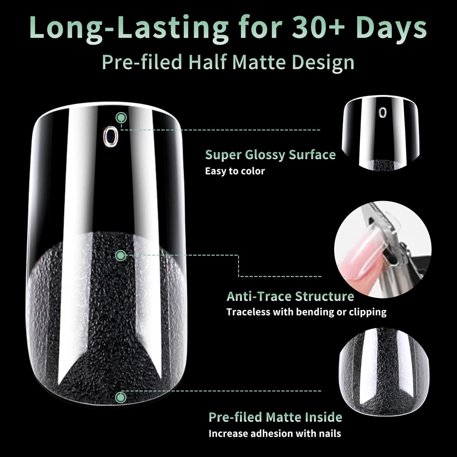 Medium Square Nail Tips, 216pcs Acrylic Fake Nails Gel Nail Tips Soft, Full Cover Pre-Shaped Matte Clear Press on Nails for Extension, Diy at Home Manicure 12 Sizes-BrightBean Baby