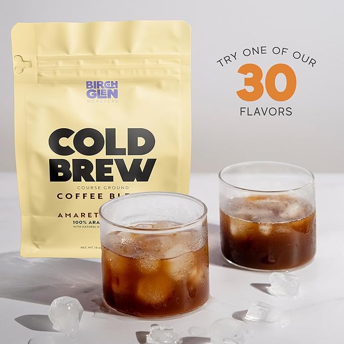 Birch Glen Roasters Cold Brew Coffee | Flavored Coarse Ground Coffee | Artisanal Roasting | Medium Roast |100% Arabica |1 LB Bag | Caramel Cream