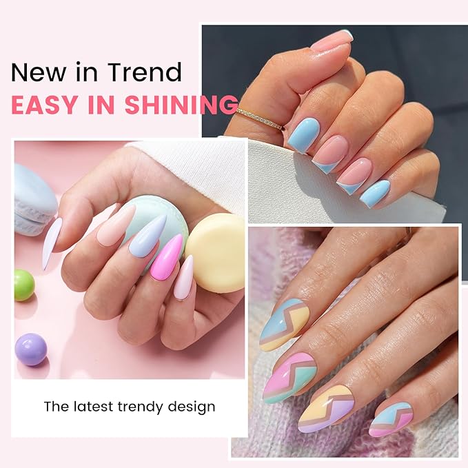 Gel Nail Polish Kit with U V Light, Hema-Free Light Baby Pink Blue Purple Nude Pink Summer Gel Polish Set with Base & Top Coat Chrome Nail Powder, 4 Colors Mini Salon Nail Art Starter Gift for Women-BrightBean Baby