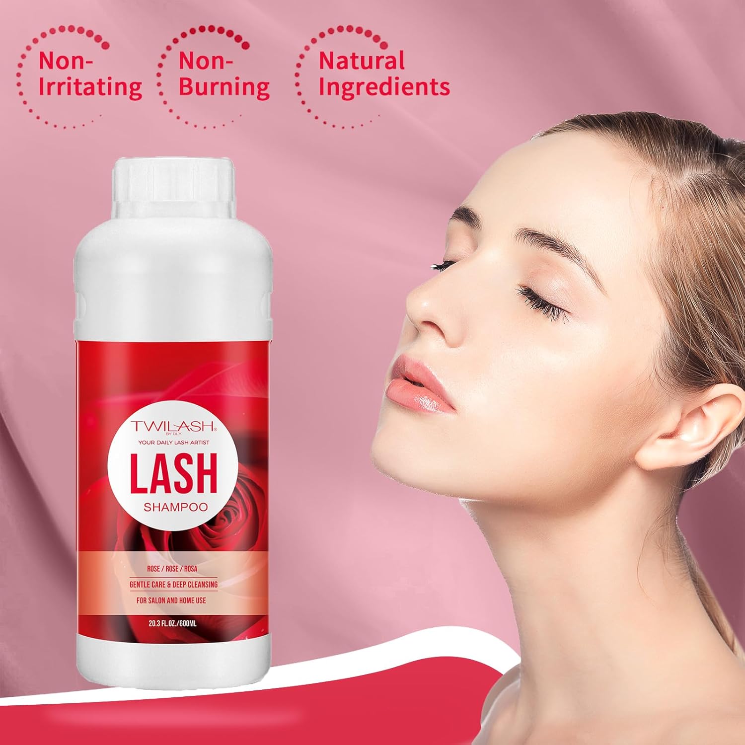 Lash Shampoo Bulk, Eyelash Cleanser for Extensions 1 Liters, Safe Makeup Remover, Non-irritating or Burning Formula Eyelid Foaming Cleanser for Professional Salon and Home Use (Rose-1L)-BrightBean Baby