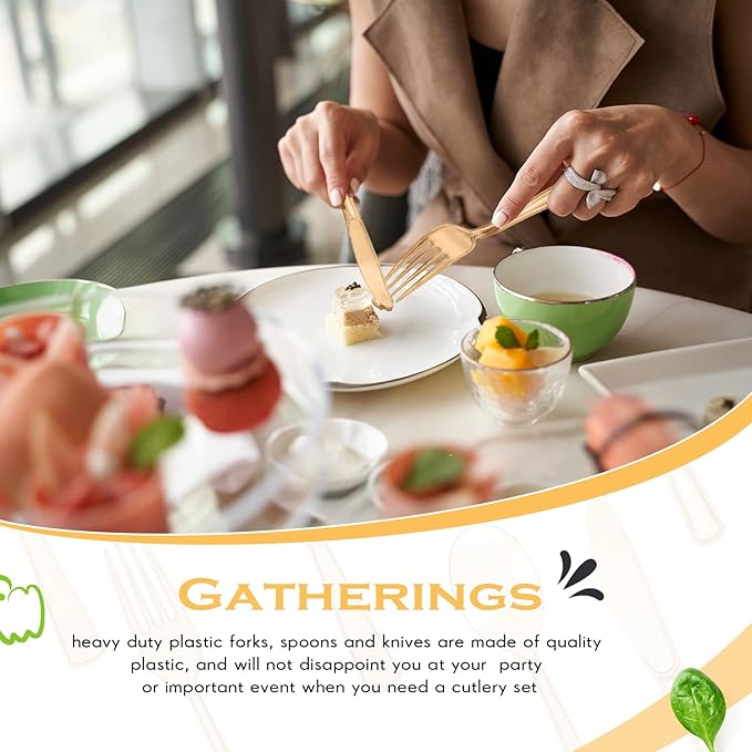 Minatee 150 Pieces Disposable Cutlery Set Plastic Silverware Heavy Duty Utensil Sets 50 Forks 50 Knives 50 Spoons for Home Office School Party Picnics Restaurant Outdoor Events(Coffee)